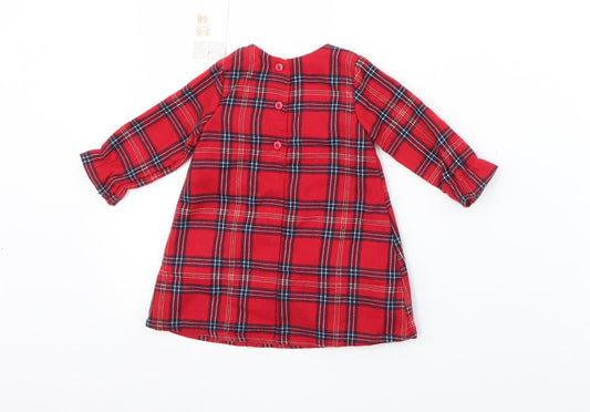 Primark Girls Red Plaid Polyester Fit & Flare Size 3-6 Months Round Neck