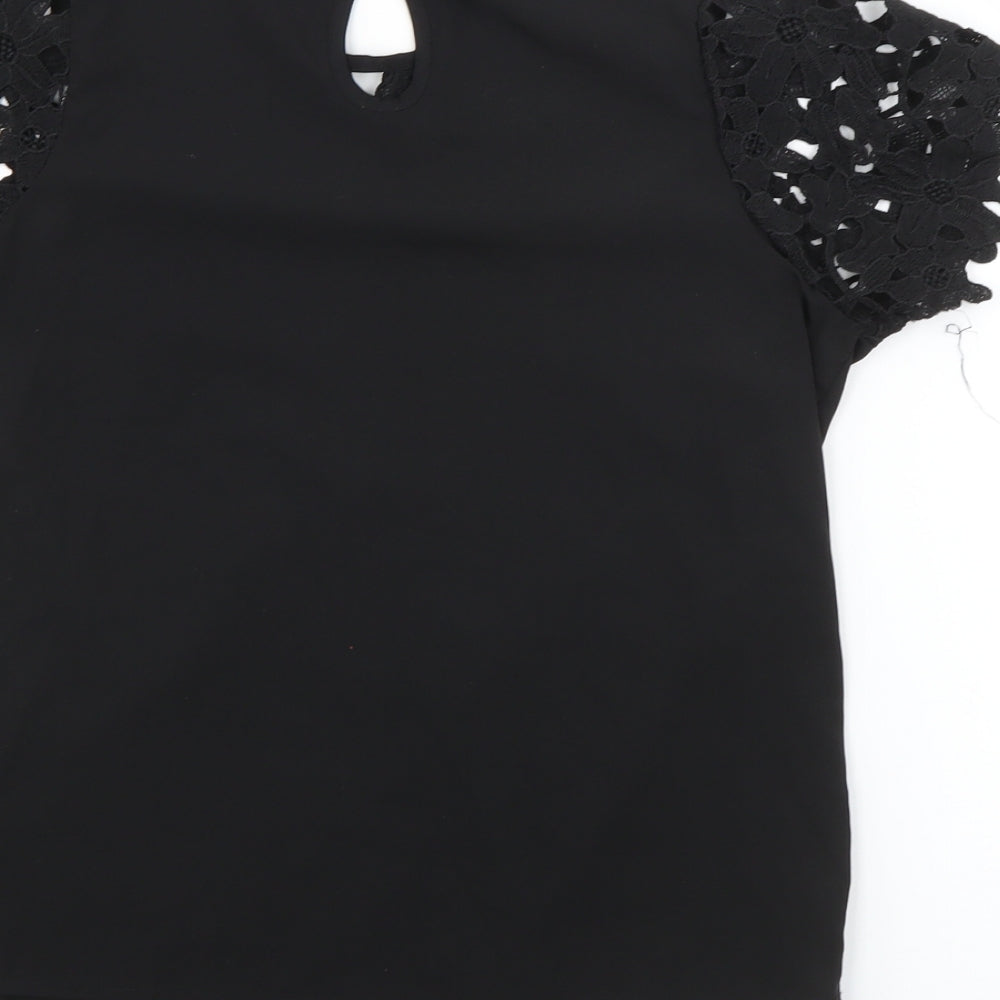 Young Dimension Girls Black Polyester Basic Blouse Size 9-10 Years Round Neck Button