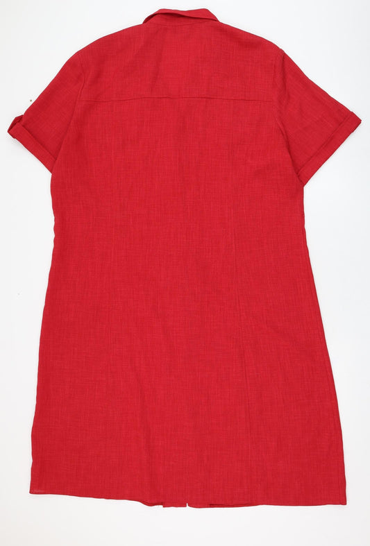 Bonmarché Womens Red Polyester Shirt Dress Size 2 Collared Button