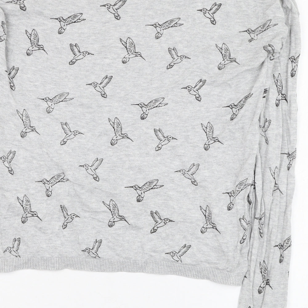 New Look Womens Grey Round Neck Cotton Pullover Jumper Size 8 - Bird