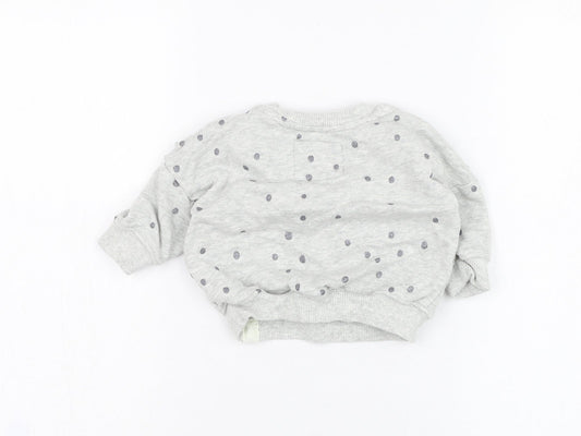 NEXT Girls Grey Polka Dot Cotton Pullover Jumper Size 3-6 Months Pullover