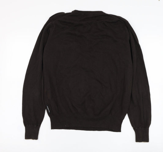 Full Circle Mens Brown V-Neck Cotton Pullover Jumper Size L