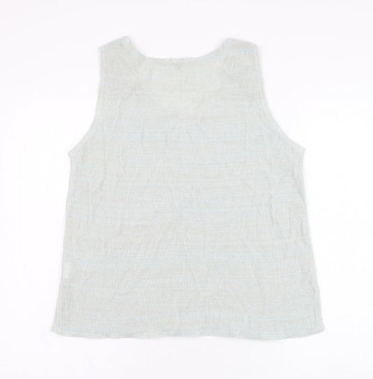 Horsan Womens Green Linen Basic Tank Size 12 Round Neck