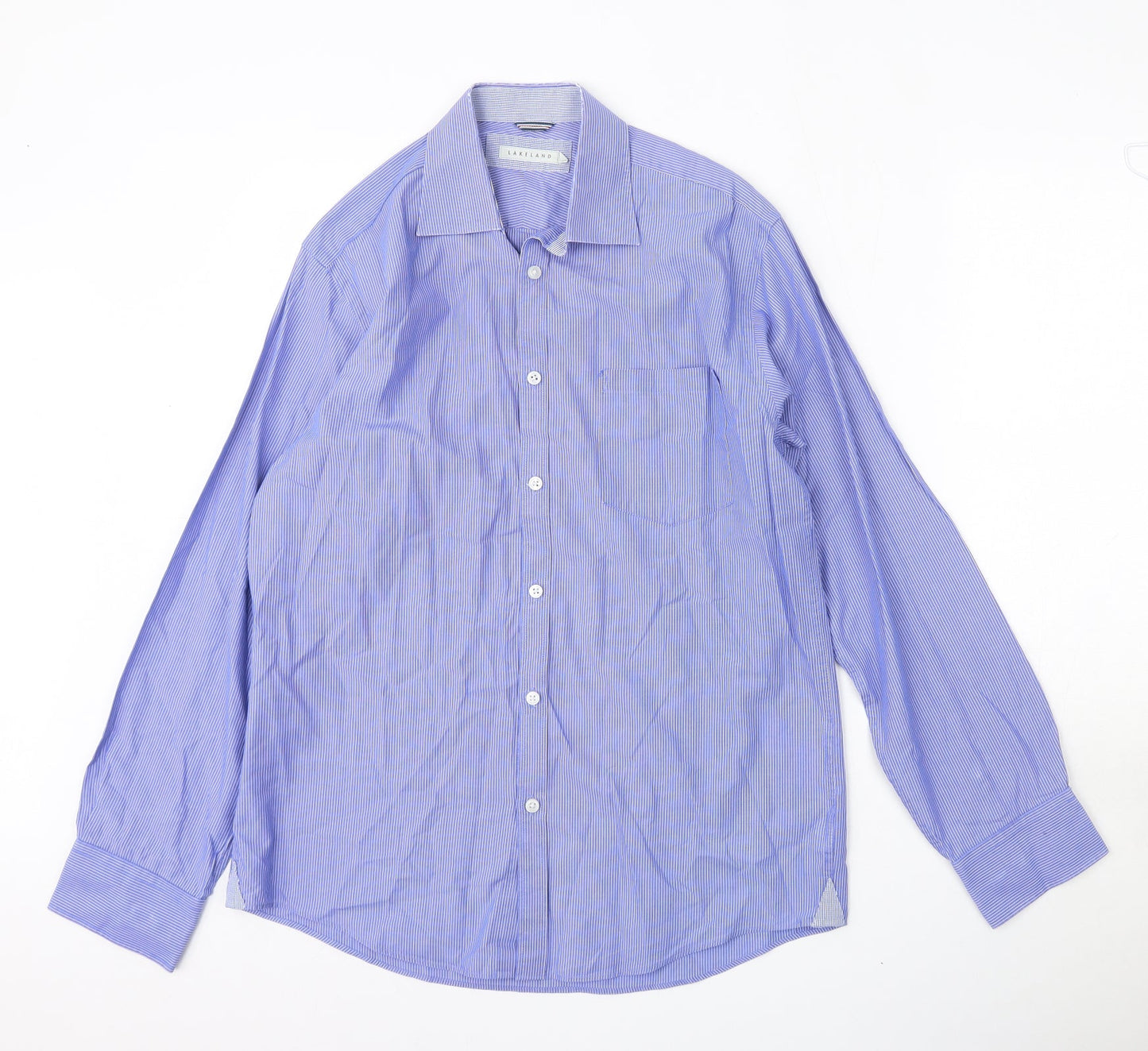 Lakeland Mens Blue Cotton Dress Shirt Size M Collared Button