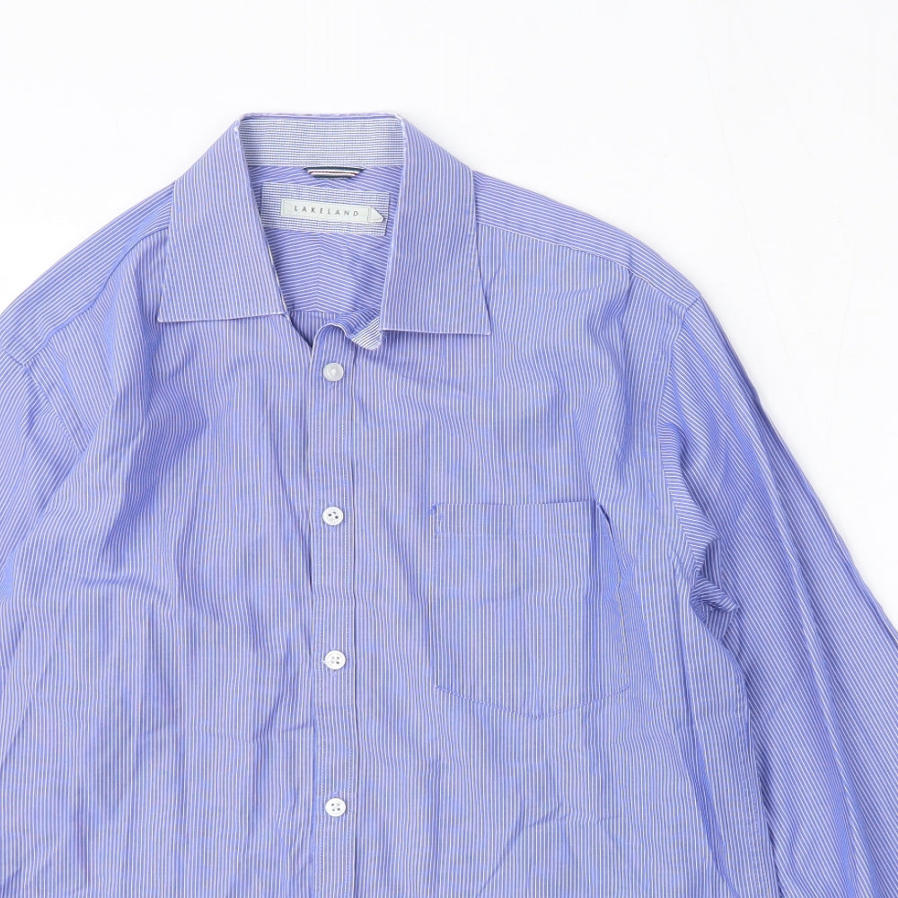 Lakeland Mens Blue Cotton Dress Shirt Size M Collared Button
