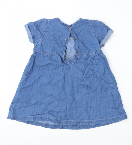Lullaby Girls Blue Cotton Trapeze & Swing Size 18-24 Months Round Neck Button