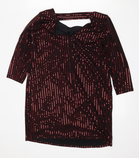 Red Herring Womens Multicoloured Geometric Nylon Trapeze & Swing Size 12 Round Neck
