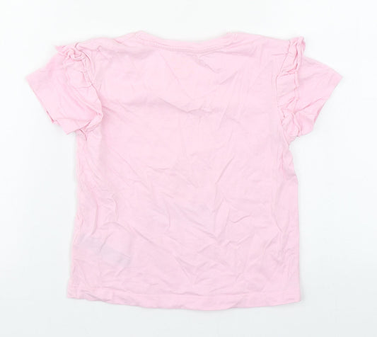 Primark Girls Pink 100% Cotton Basic T-Shirt Size 6-7 Years Roll Neck Pullover