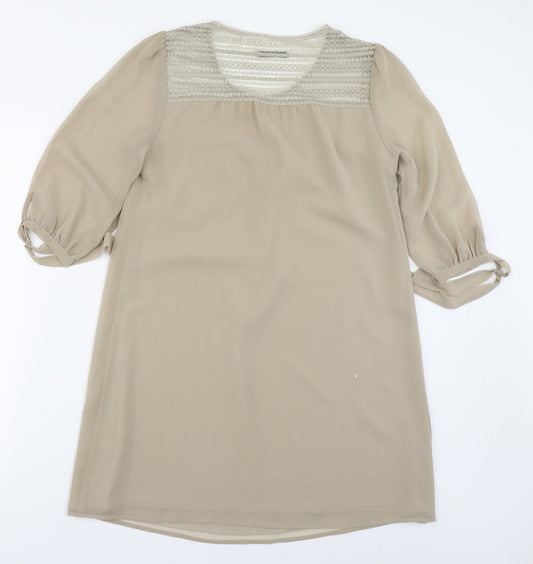 Darling Womens Beige Polyester Basic Blouse Size XS Scoop Neck