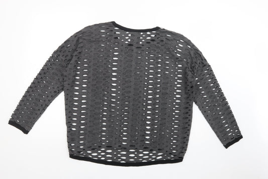 JAVA Womens Grey Polyester Basic Blouse Size S Crew Neck - Cut Out