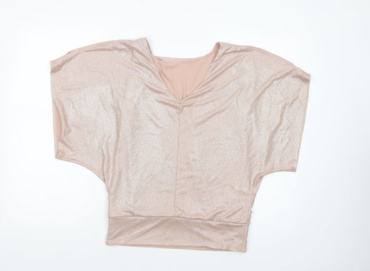 New Look Womens Gold Polyester Basic Blouse Size 8 V-Neck