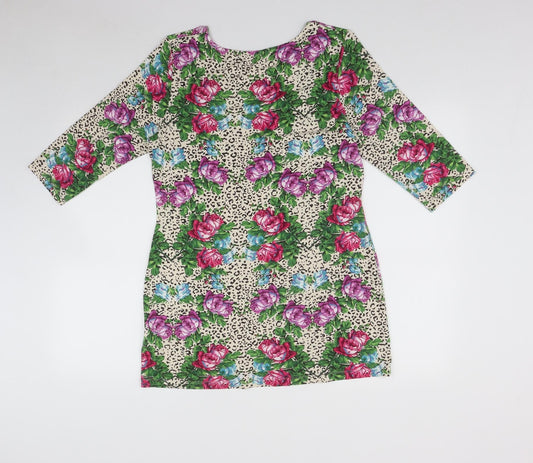 NEXT Womens Multicoloured Floral Viscose Mini Size 12 Scoop Neck