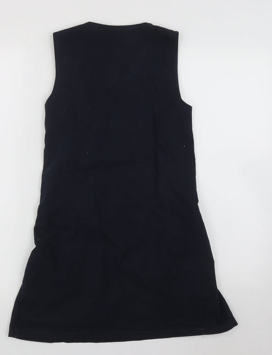 Marks and Spencer Girls Blue Polyester Pinafore/Dungaree Dress Size 9-10 Years Scoop Neck Zip