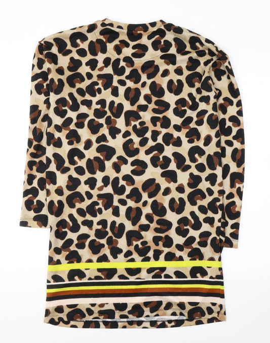 F&F Womens Beige Animal Print Polyester Jacket Dress Size 12 Round Neck Pullover