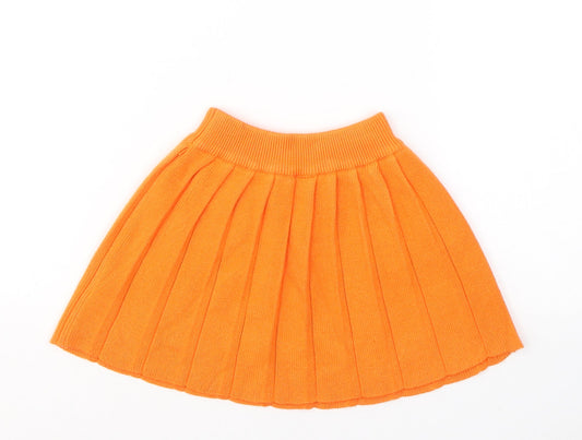 Preworn Girls Orange Acrylic Pleated Skirt Size 3 Years Regular Pull On