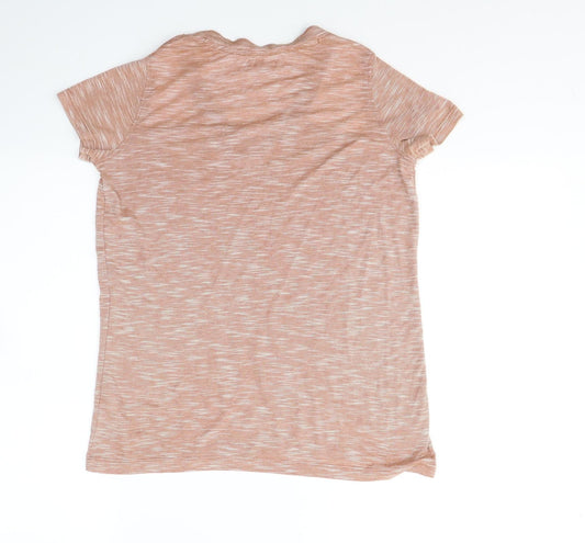 River Island Womens Beige Cotton Basic T-Shirt Size 6 Round Neck - Cold Shoudler
