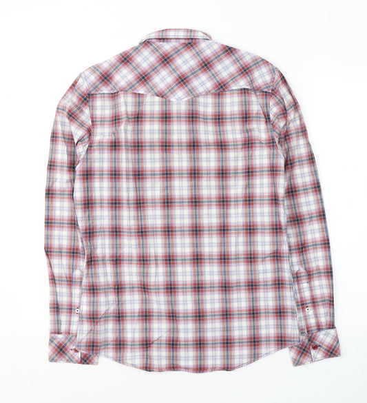 River Island Mens Red Plaid Cotton Button-Up Size S Collared Button