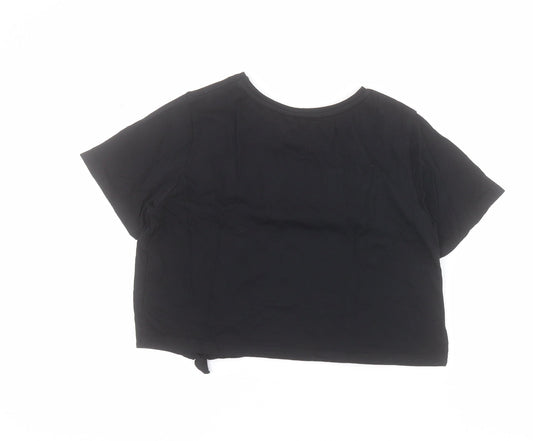 Matalan Womens Black 100% Cotton Cropped T-Shirt Size 12 Crew Neck - Slogan