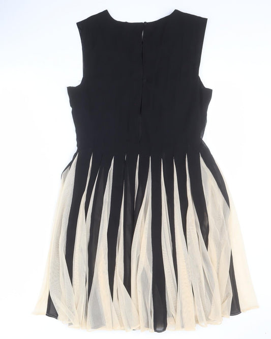 ASOS Womens Black Polyester Fit & Flare Size 10 Round Neck Button