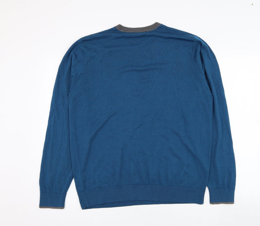 Marks and Spencer Mens Blue V-Neck Acrylic Pullover Jumper Size L