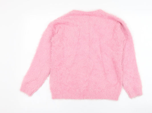 Matalan Girls Pink Round Neck Polyamide Pullover Jumper Size 13 Years Pullover - Unicorn