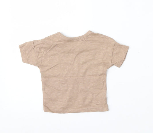 George Boys Brown Cotton Basic T-Shirt Size 0-3 Months Round Neck