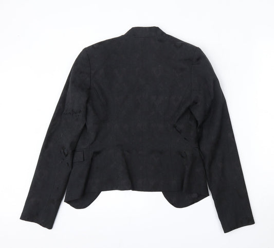 New Look Womens Black Floral Cotton Jacket Blazer Size 10