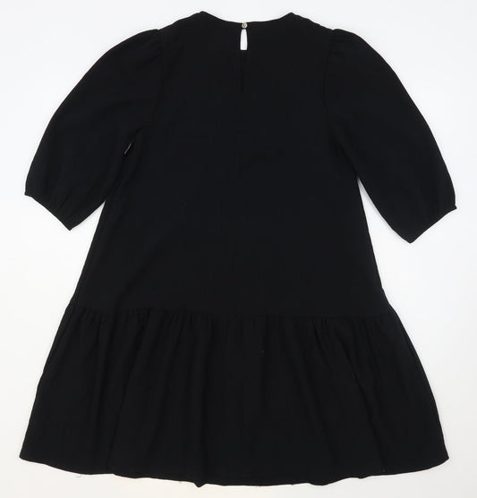 Primark Womens Black Viscose Trapeze & Swing Size 6 Round Neck Button