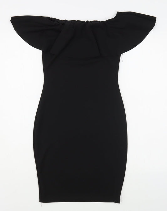 Preworn Womens Black Polyester Bodycon Size 8 Square Neck Pullover
