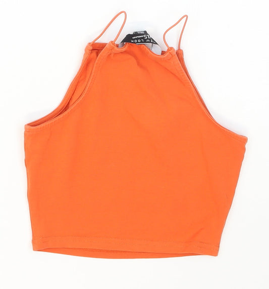 New Look Girls Orange Cotton Cropped Tank Size 9 Years Halter Pullover