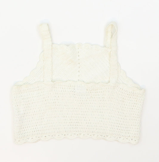River Island Girls White Striped Cotton Cropped Tank Size 7-8 Years Halter Pullover