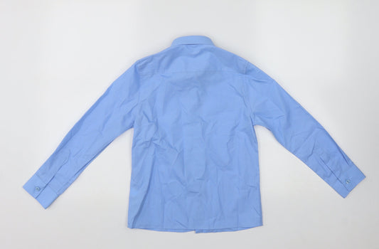 Marks and Spencer Boys Blue Polyester Basic Button-Up Size 8-9 Years Collared Button