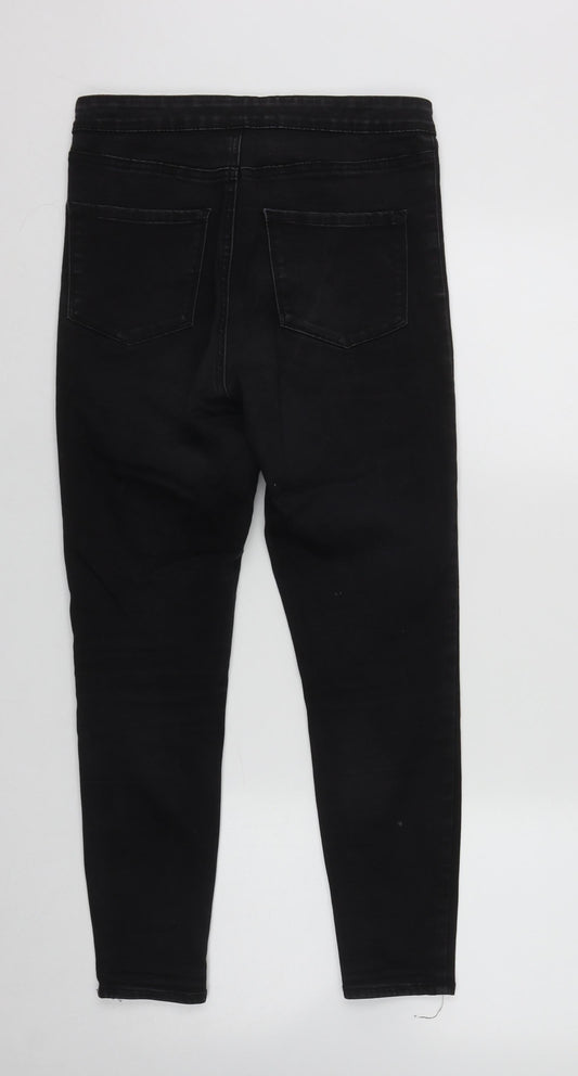 Denim & Co. Womens Black Cotton Straight Jeans Size 12 L22 in Regular Zip