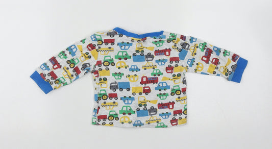 Primark Boys Multicoloured Cotton Basic Casual Size 6-9 Months Round Neck Button - Cars