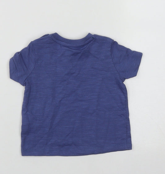 F&F Boys Blue Cotton Basic Casual Size 3-6 Months Round Neck Push Lock