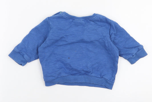 NEXT Boys Blue 100% Cotton Pullover Jumper Size 0-3 Months Snap - Dinosaur