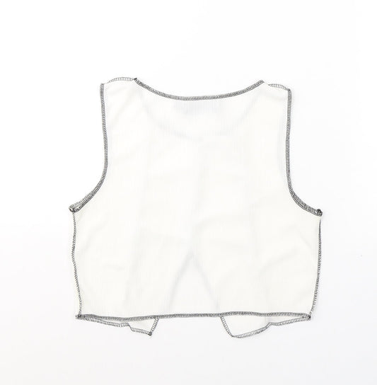 PRETTYLITTLETHING Womens White Cotton Cropped Tank Size 12 Round Neck