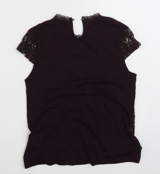 Dorothy Perkins Womens Purple Floral Polyester Basic T-Shirt Size 12 Round Neck