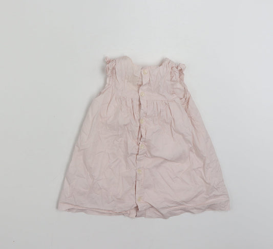 Mamas & Pappas Girls Pink Floral 100% Cotton Shirt Dress Size 9-12 Months Round Neck Button