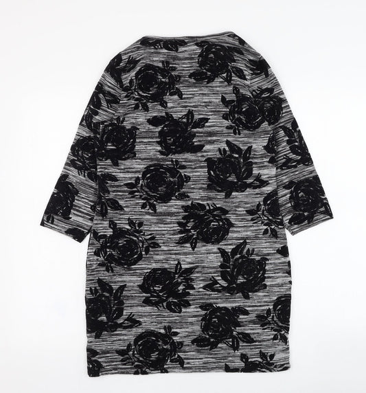 George Womens Grey Floral Polyester T-Shirt Dress Size 8 Round Neck Pullover