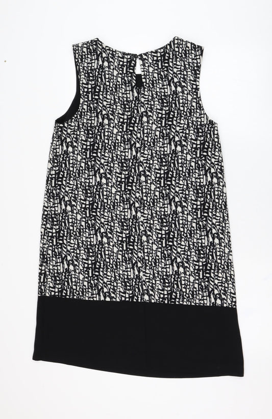 Peacocks Womens Black Geometric Polyester Shift Size 12 Scoop Neck Pullover