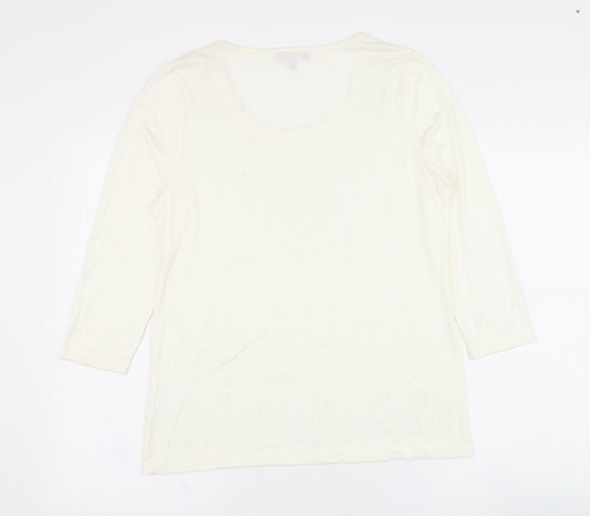 Episode Womens Ivory Viscose Basic T-Shirt Size M Round Neck