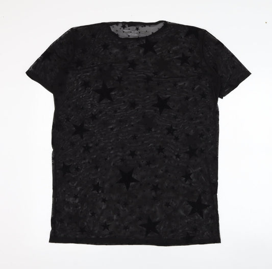 Nasty Gal Womens Black Polyester Basic T-Shirt Size 6 Round Neck - Star