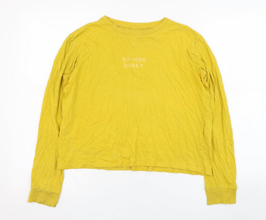 Tbar Limtied Womens Yellow Cotton Pullover Sweatshirt Size M Pullover - Slogan