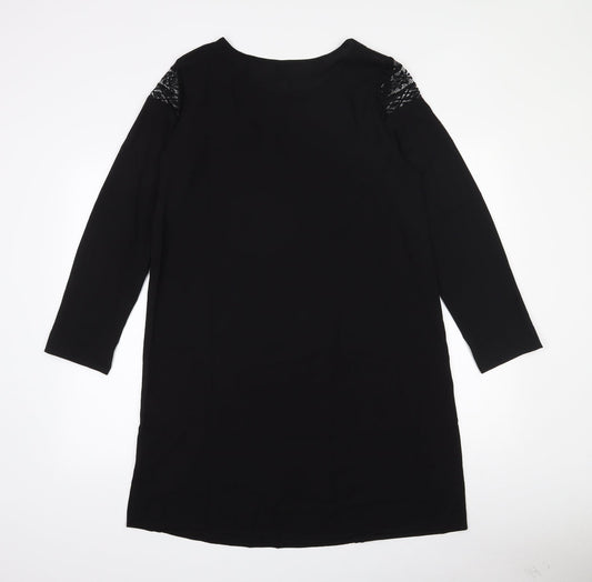 Emery Rose Womens Black Polyester A-Line Size M Round Neck