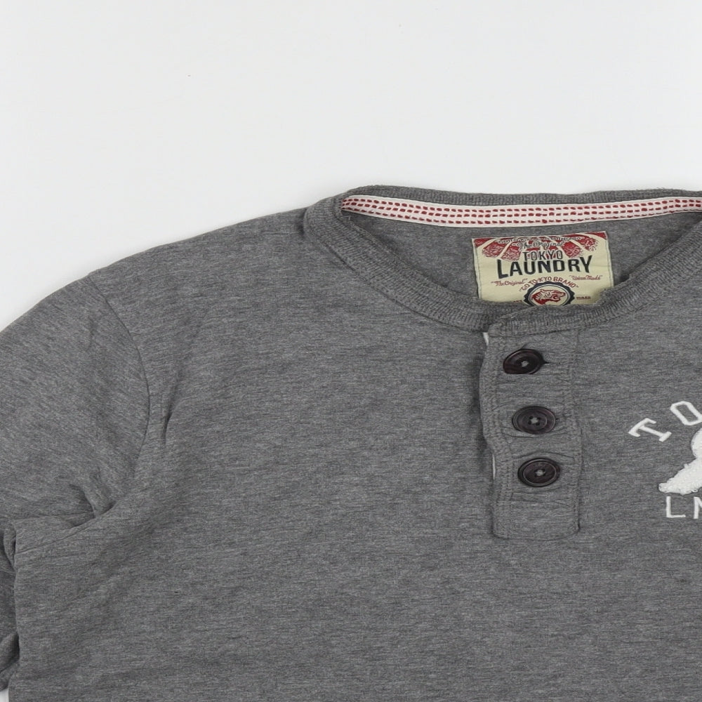 Tokyo Mens Grey Round Neck Cotton Pullover Jumper Size S