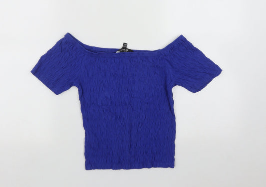 New Look Girls Blue Cotton Cropped Casual Size 14-15 Years Scoop Neck