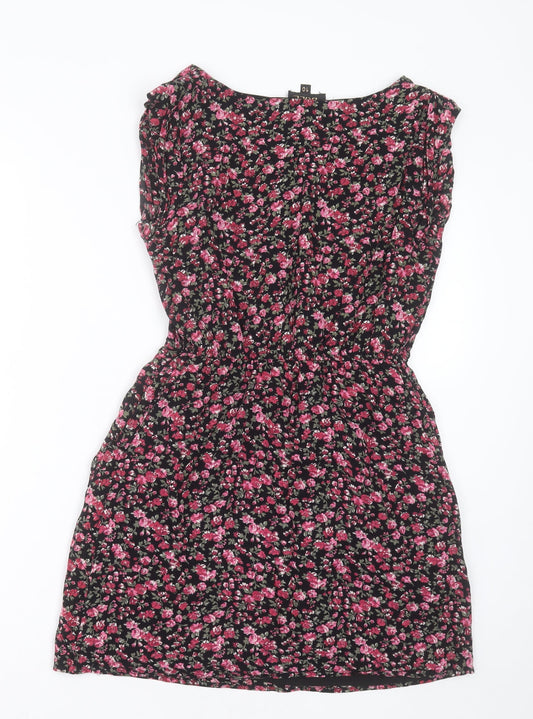 Tokyo Doll Womens Pink Floral Viscose A-Line Size 10 Crew Neck Zip