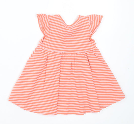 Marks and Spencer Girls Orange Striped Cotton A-Line Size 0-3 Months Crew Neck Pullover