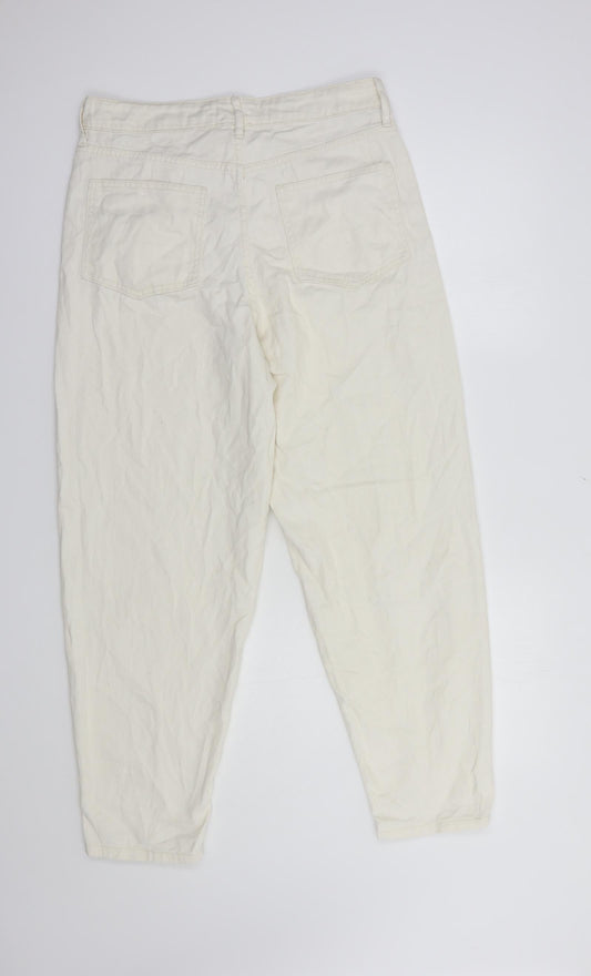 F&F Womens Ivory Cotton Mom Jeans Size 10 L28 in Regular Button
